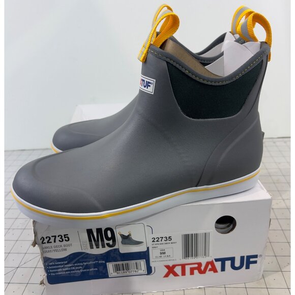Xtratuf Mens 6” Ankle Deck Boots Gray/Yellow Waterproof Slip-Resistant Sz. 9 New - Picture 4 of 8